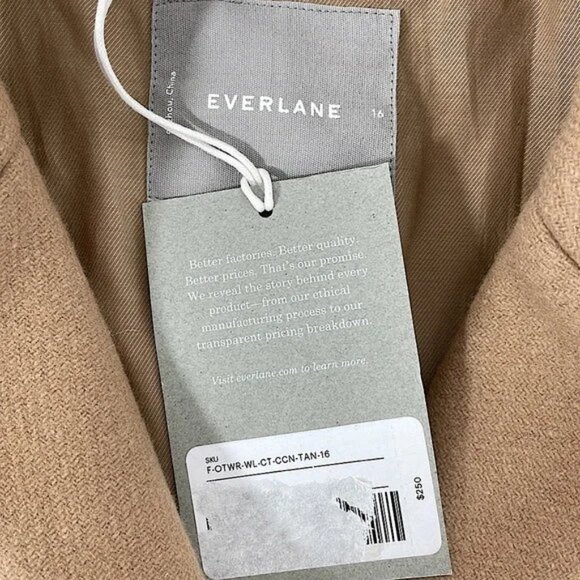 Everlane Cocoon Coat NWT Wool Peacoat Tan Pockets Size 16 - Picture 6 of 6